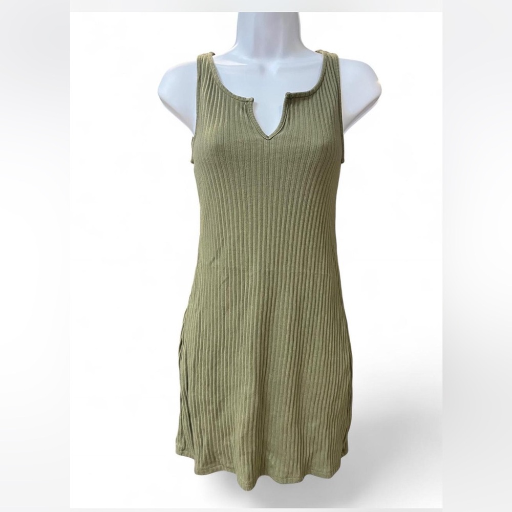American Eagle Outfitters Olive Green Ribbed Mini Dress - Picture 1 of 4
